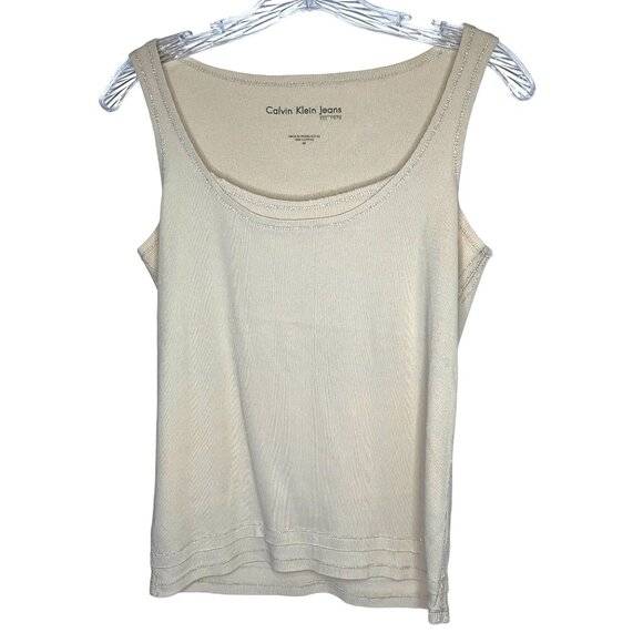 Calvin Klein Jeans Medium Sleeveless Tan/Beige Tank Top 85m - Picture 1 of 6